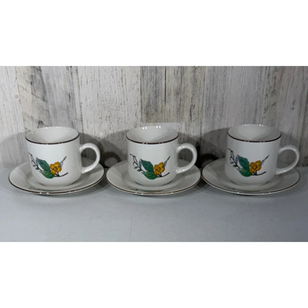 Woodhill by Citation Coffee Cup Saucer Set‎ White Floral Vintage Set of 3